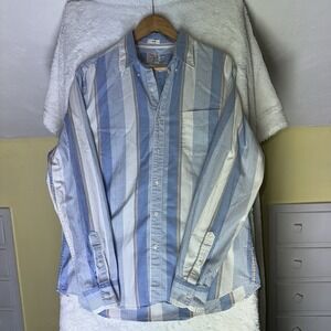 J. Crew Broken In Oxford Shirt L Pastel Striped Blue‎ Button Up Preppy Academia